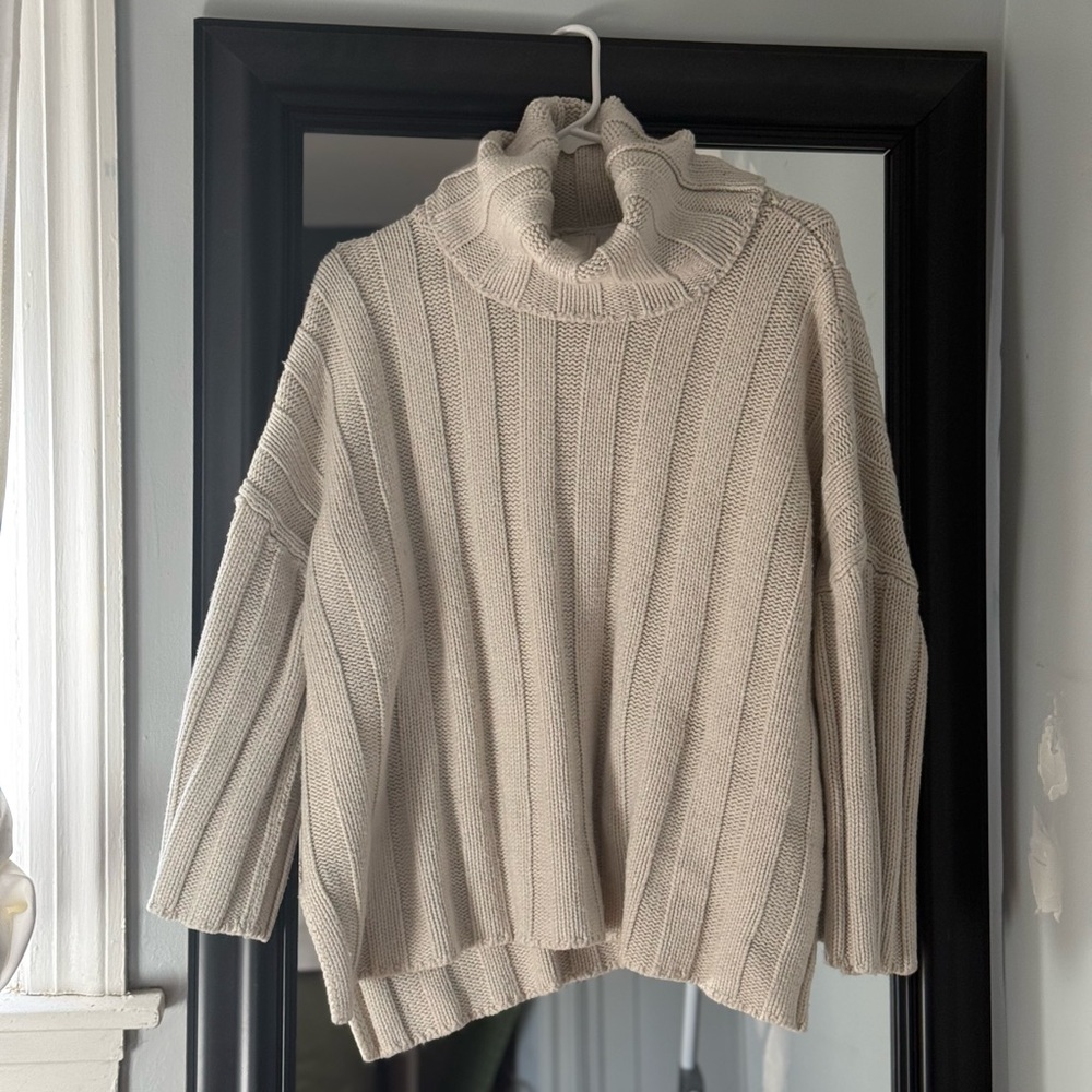 Zara Cream Turtleneck Sweater Chunky Knit Relaxed Fit - Picture 1 of 8